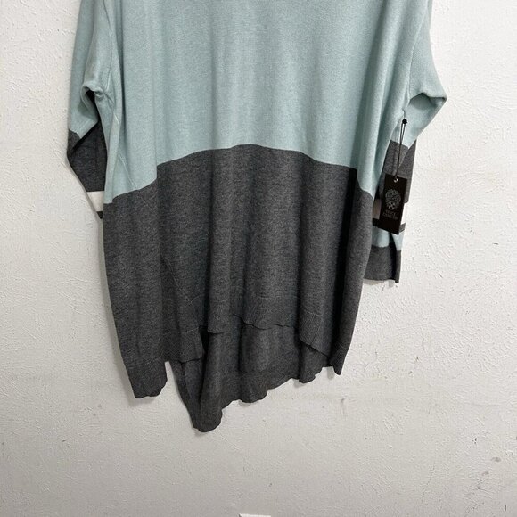 Vince Camuto Colorblock V-Neck Asymmetrical-Hem Sweater, Light Green Gray Sz 2X - Picture 4 of 10